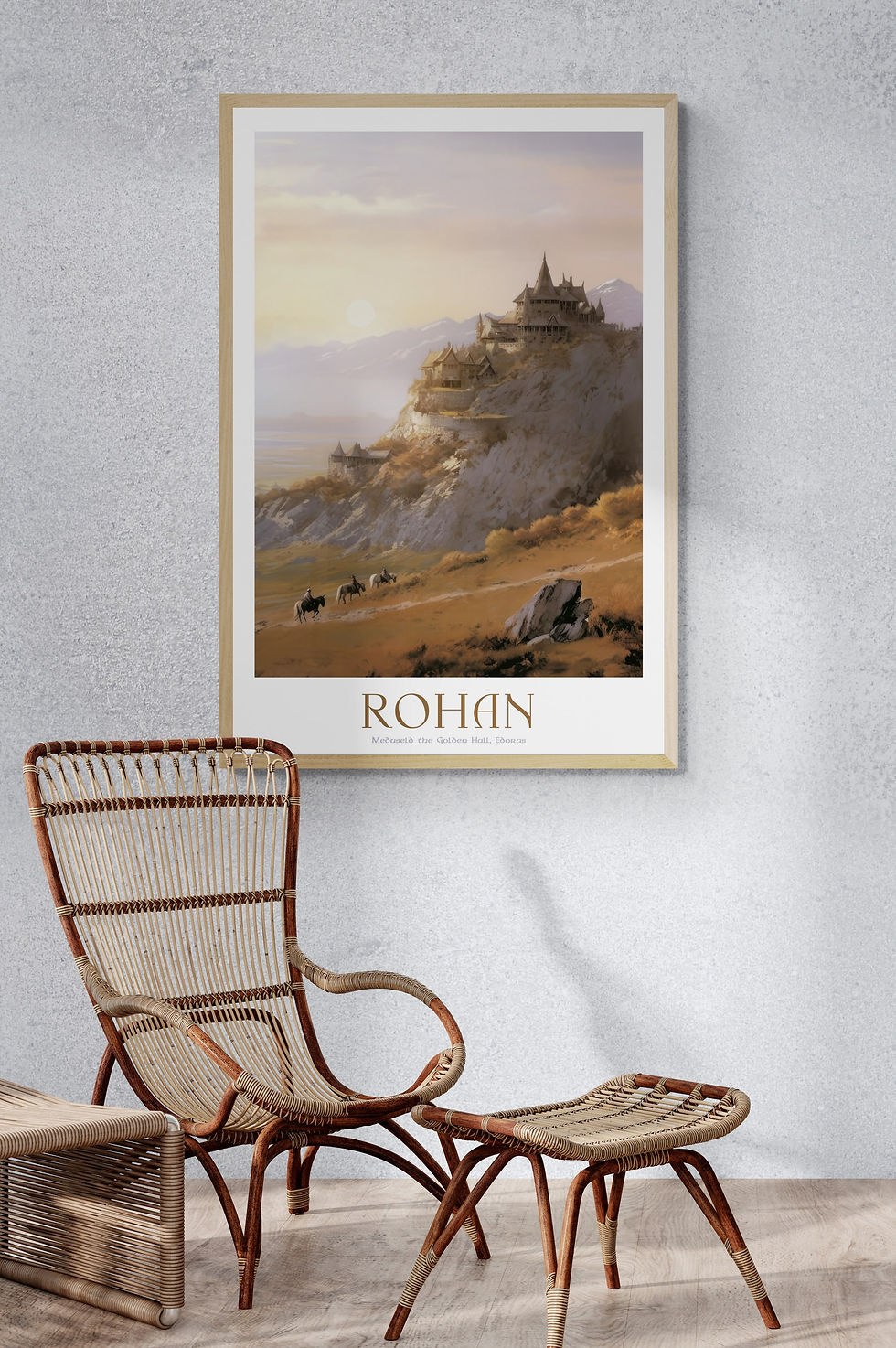 Rohan, Meduseld in Edoras poster, lord of the rings travel poster