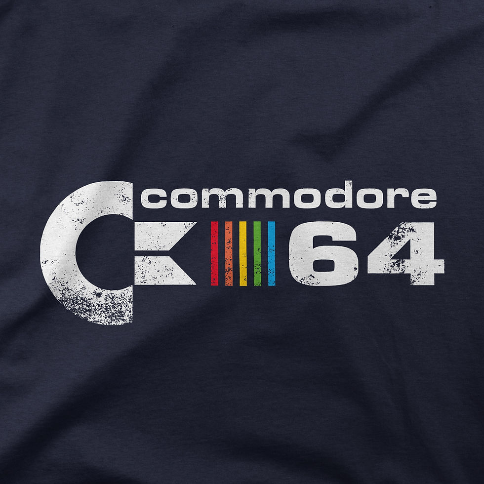 Commodore C64 retro video game system shirt design detail view