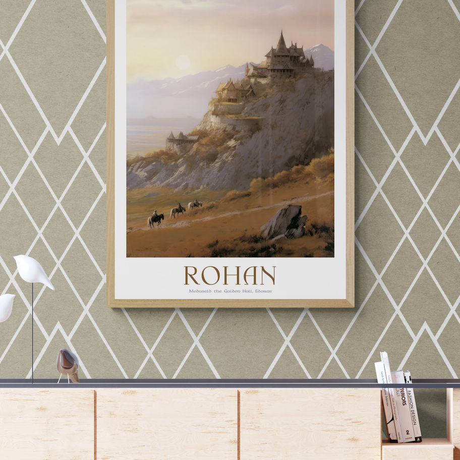 Rohan, Meduseld in Edoras poster, lord of the rings travel poster