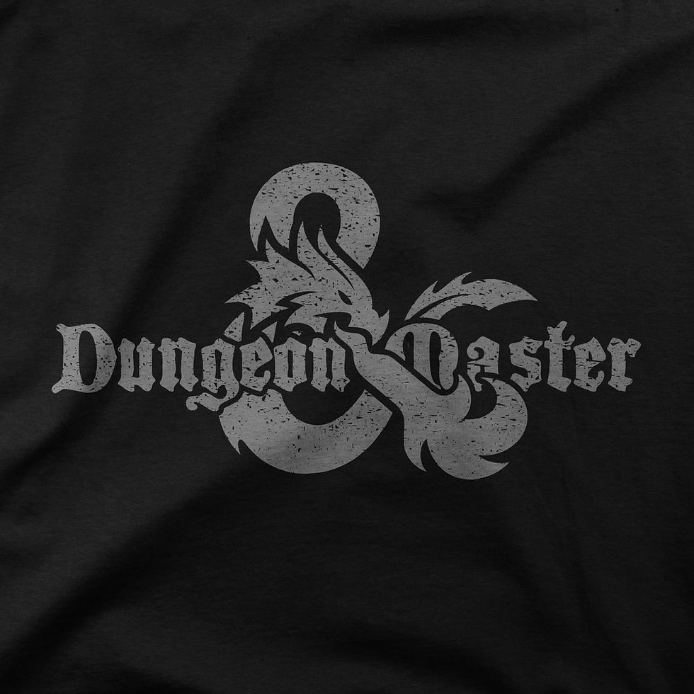 Retro-style Dungeon Master T-shirt with classic D&D logo