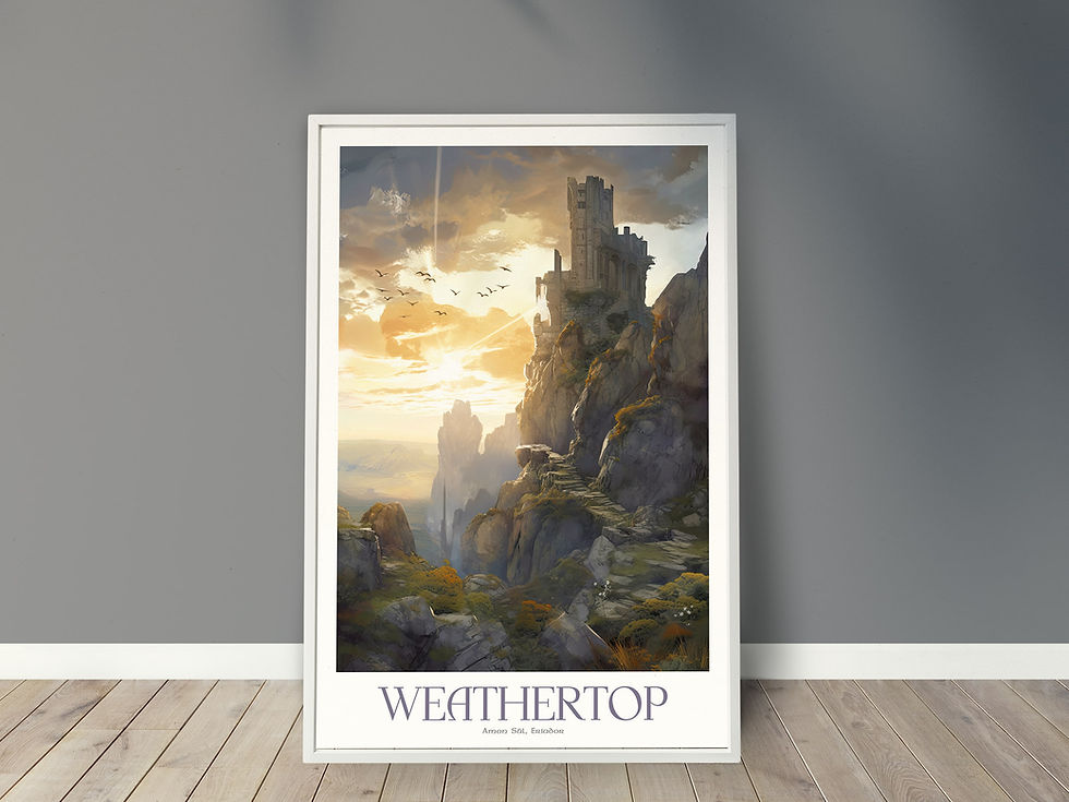 Weather top digital print poster, lord of the rings travel poster art