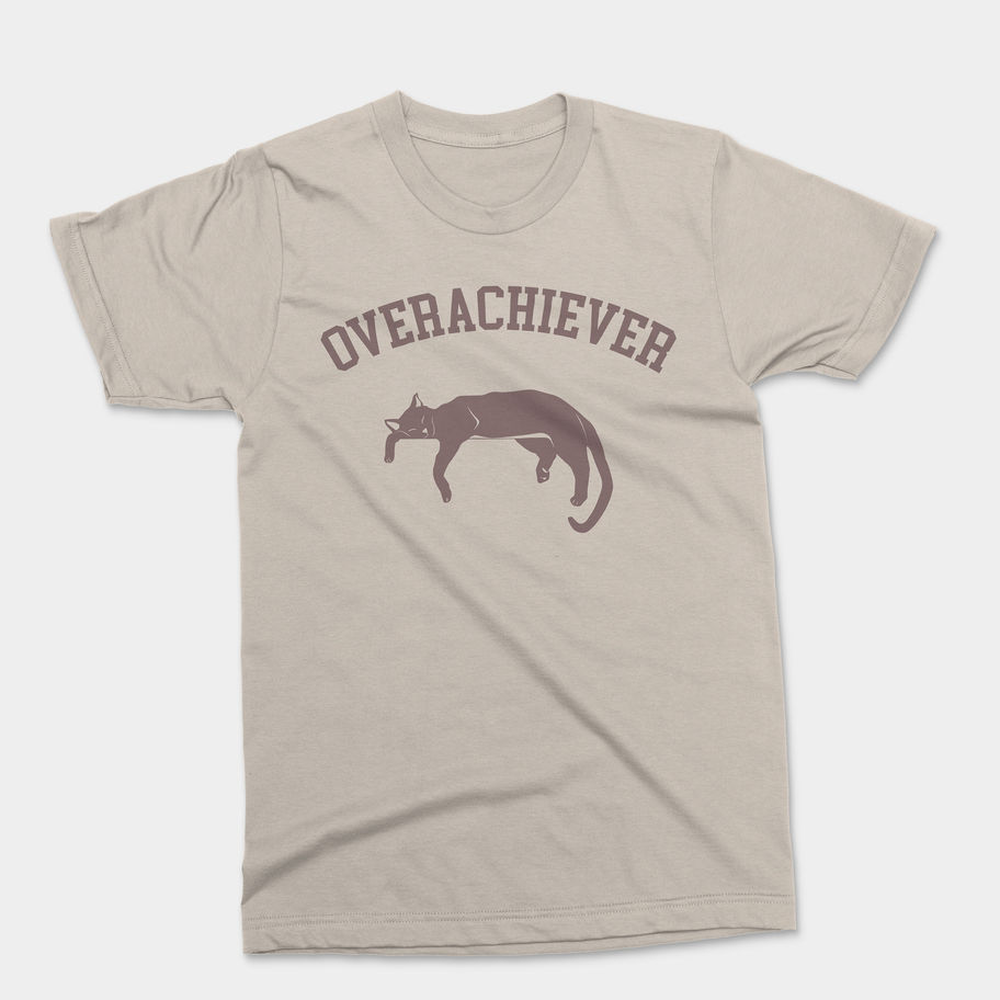 Sarcastic T-shirt featuring a delightfully amusing cat and Over Achiever design