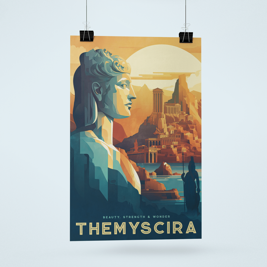Themyscira, Home to Wonder Woman, Diana Prince, Paradise Island Travel Poster