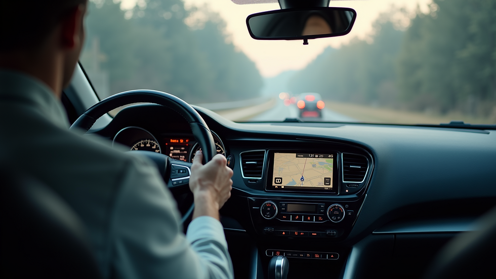 High angle view of a car dashboard with a GPS navigation system