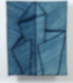Keiko Amenomori-Schmeisser. Copyright 2018 Estate Of Keiko Amenomori-Schmeisser. All Rights Reserved. Title: Inside The Folds, Diptych. KAS 142 and 143. 2018. 347x72cm. Shibori, Japanese Natural Indigo dye on linen. Textile. Abstract. Wall hanging. Fabric. Contemporary Textiles. Contemporary Artwork.