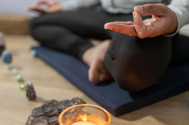 Virinder meditating with crystals