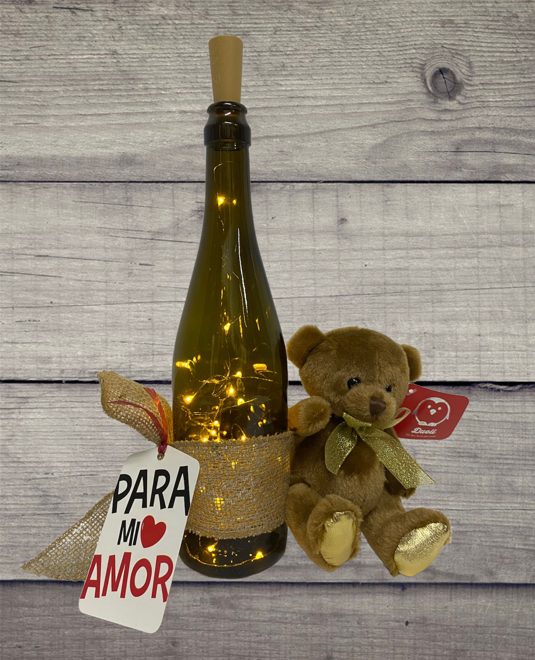 Lámpara de botella luz led con osito de peluche