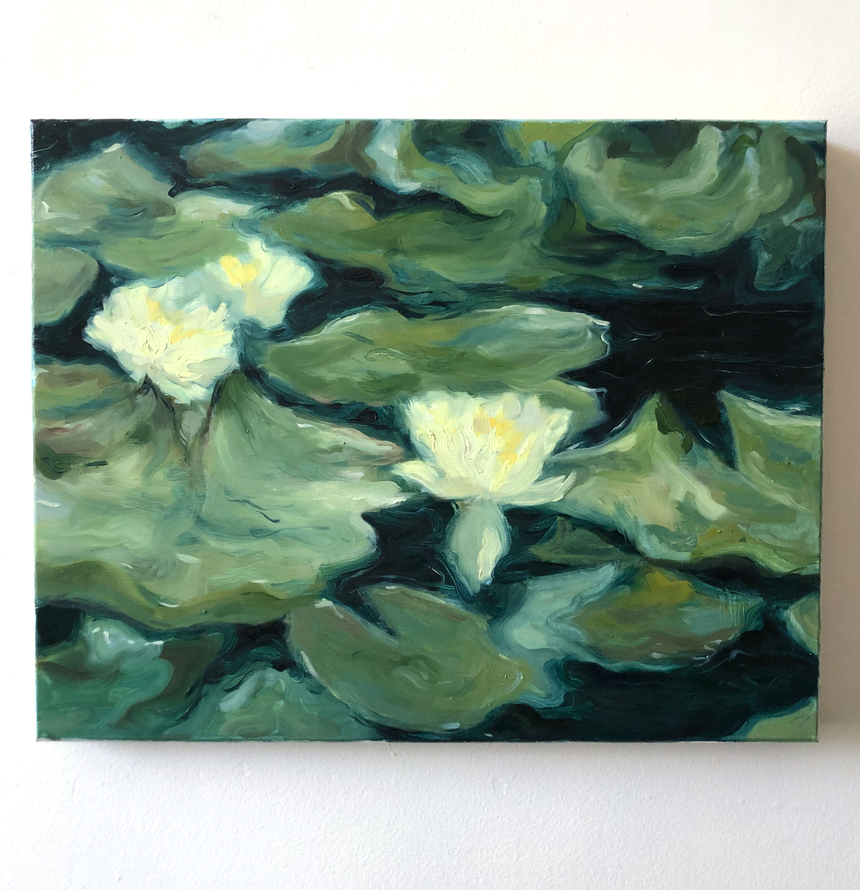 "Water Lilies no. 2", 15"x18.5", oil painting on cradled wood panel