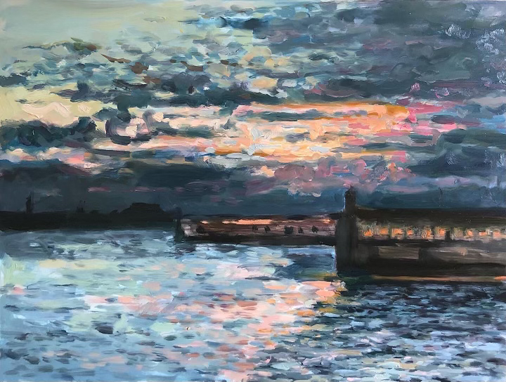 Docked, 12"x16" on wood panel