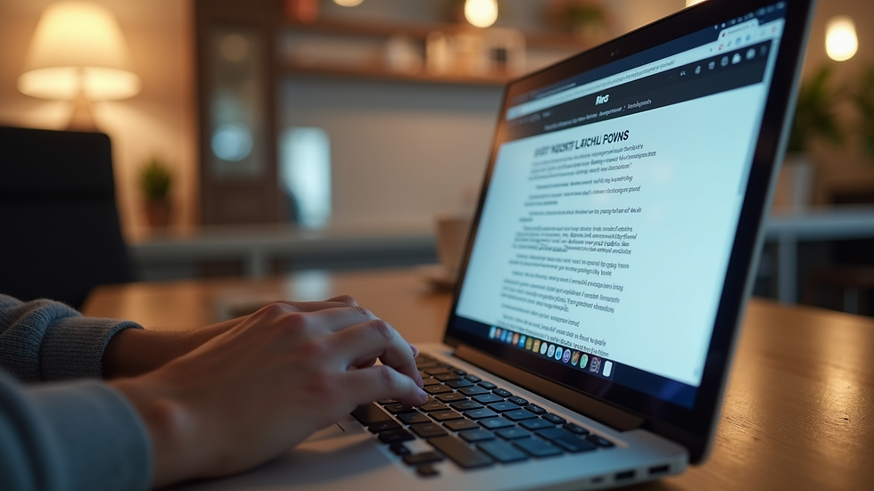 Eye-level view of a laptop screen showing a blog post being written