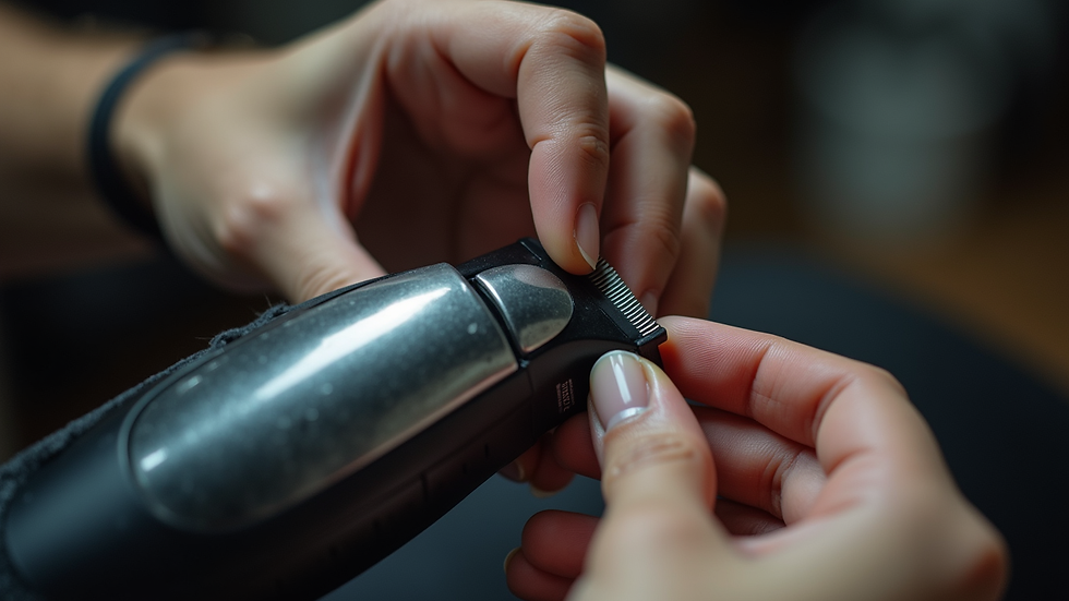 Close-up view of a barber’s hand using clippers to create a fade haircut