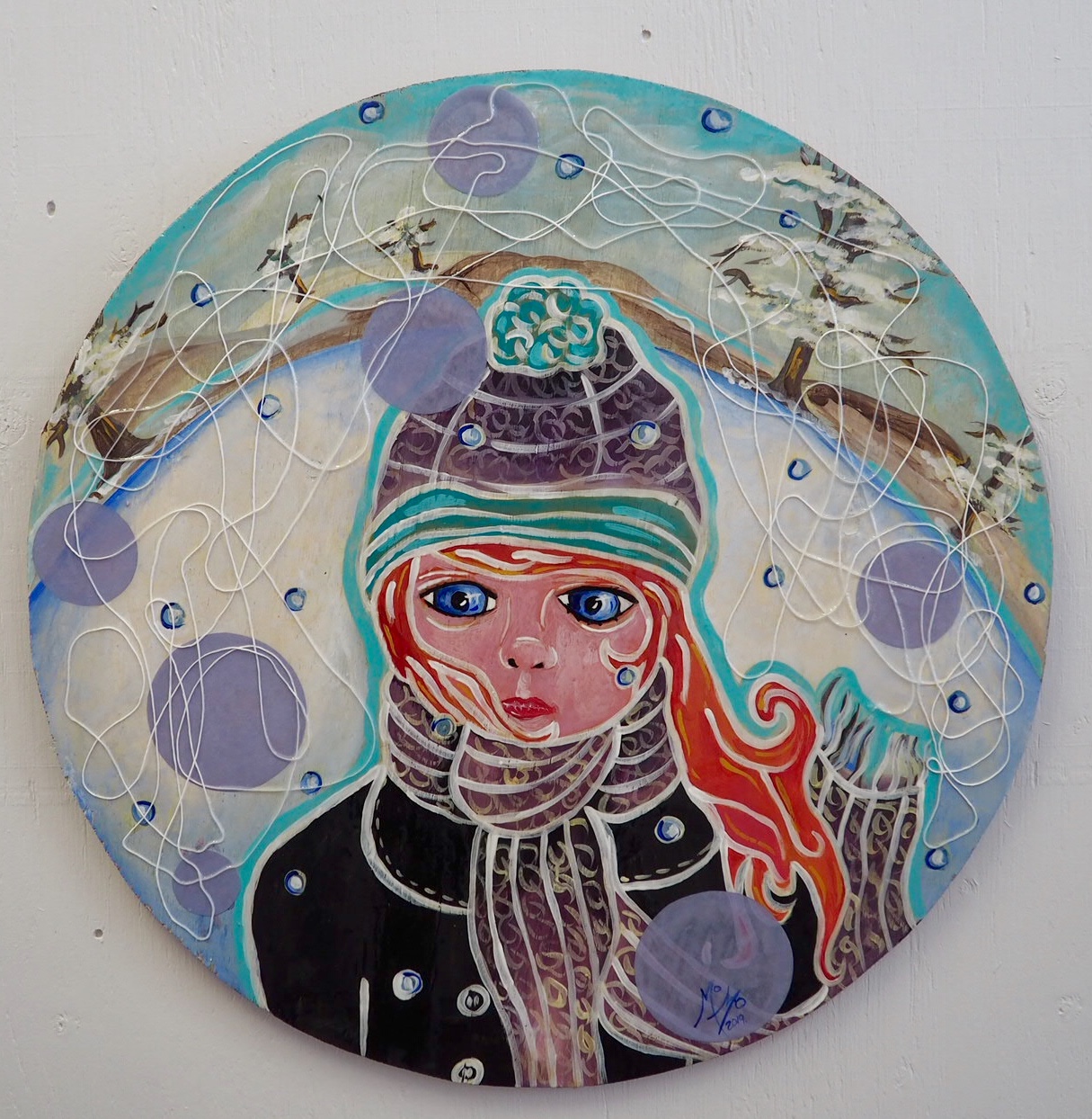 Girl on snowy background.