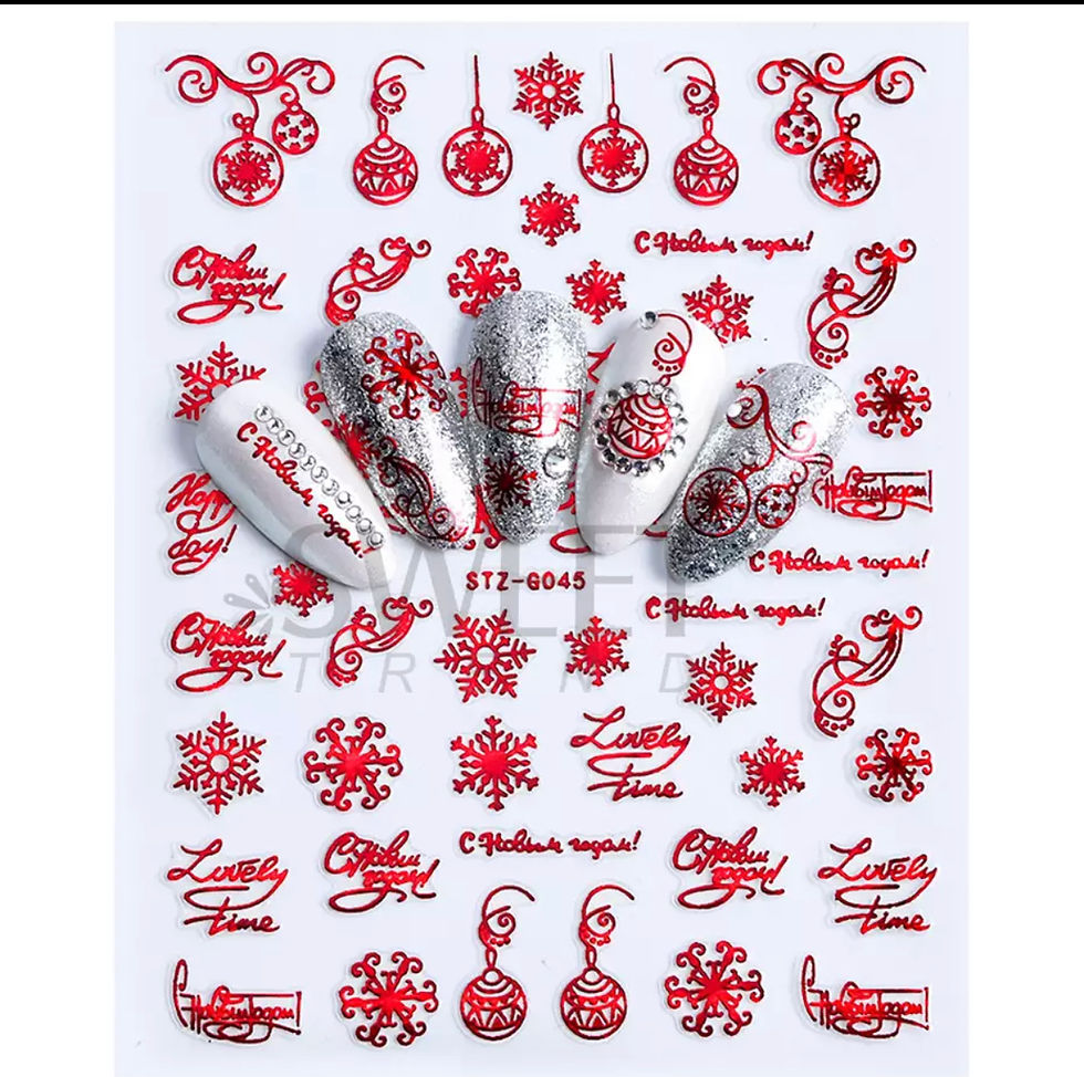 Miniatura: Holographic Red Christmas Nail Sticker Shine Glitter Snowflake Elk Santa Claus T