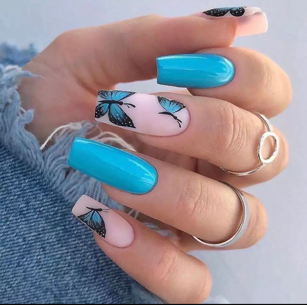 24Pcs Fake Nails with Wings Pattern Full Cover Manicure Long Ballerina False Nai