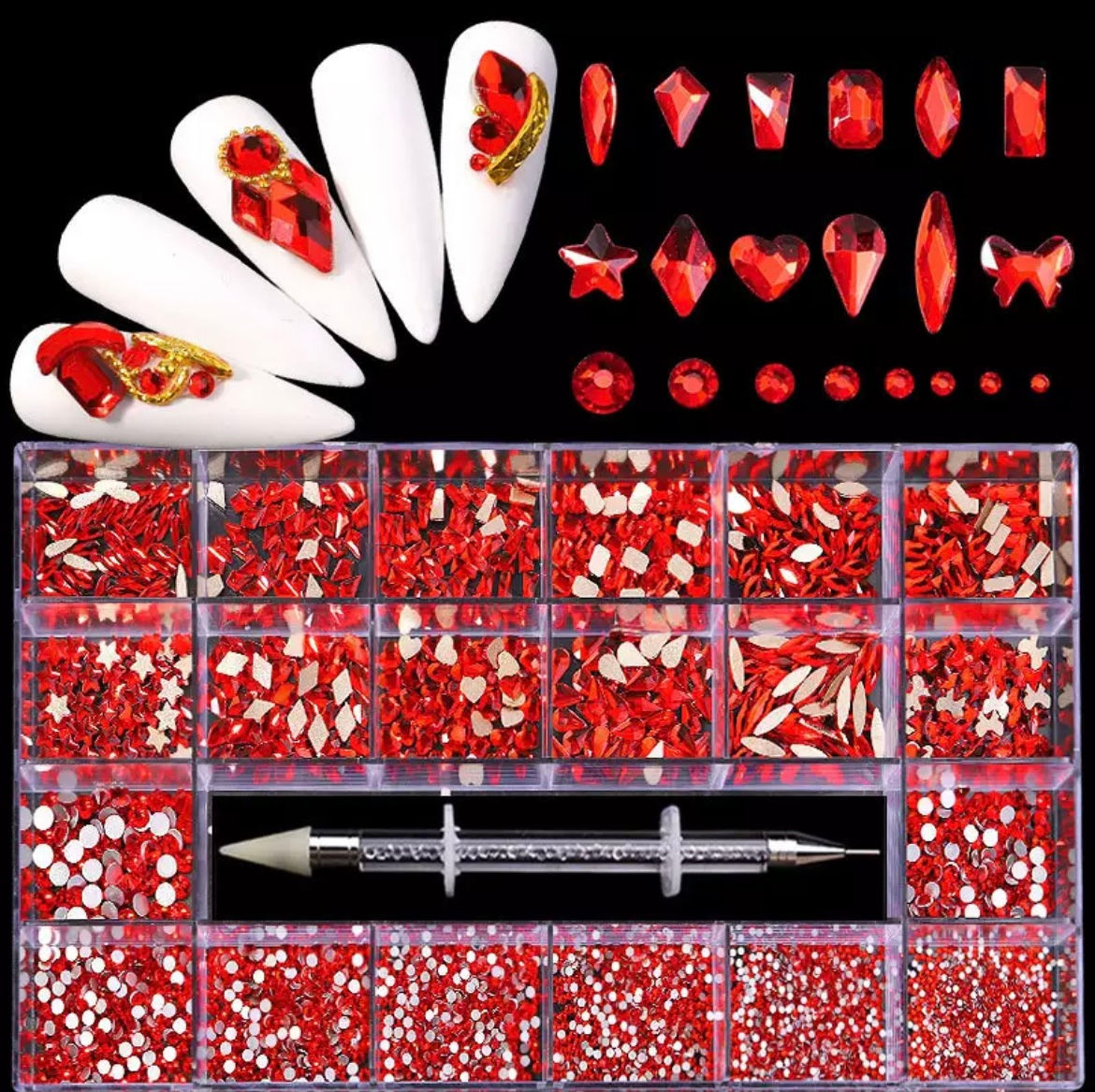 2500pcs Luxury Shiny Diamond Nail Art Rhinestones Crystal Decorations Set AB Gla