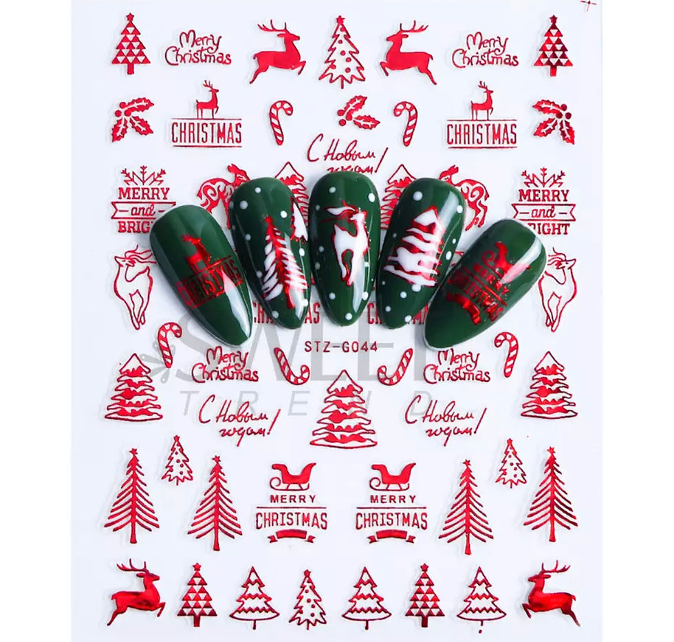 Thumbnail: Holographic Red Christmas Nail Sticker Shine Glitter Snowflake Elk Santa Claus T