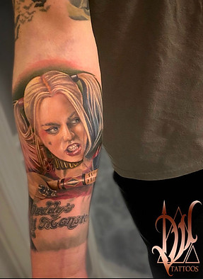 Vibrant colorful realism portrait of Dc Comics character from Batman Harley Quinn by Dan Ward in New JerseyHarley Quinn