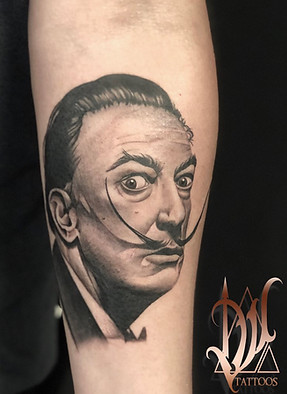 Black and gray relaism portraiture of artist and painter Salvador Dali by Dan Ward in New Jersey