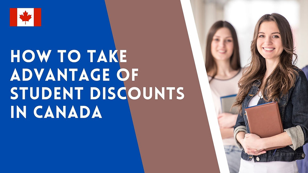 Canadian flag and headline How to Take Advantage of Student Discounts in Canada beside smiling student holding notebook