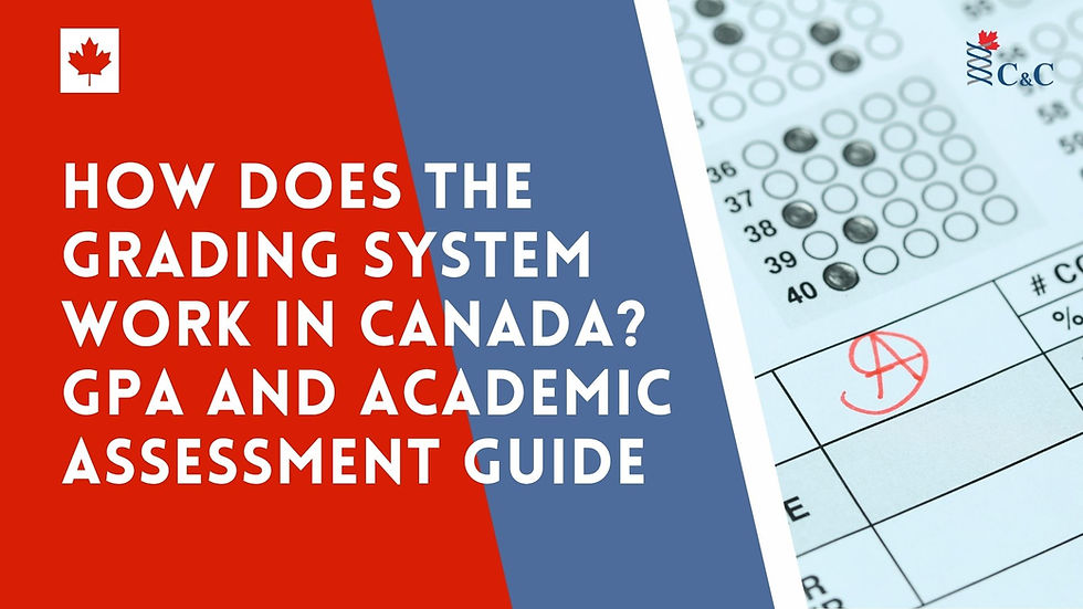 Canadian grading guide graphic with answer sheet and A+ mark, text: How does the grading system work in Canada? GPA and academic assessment guide
