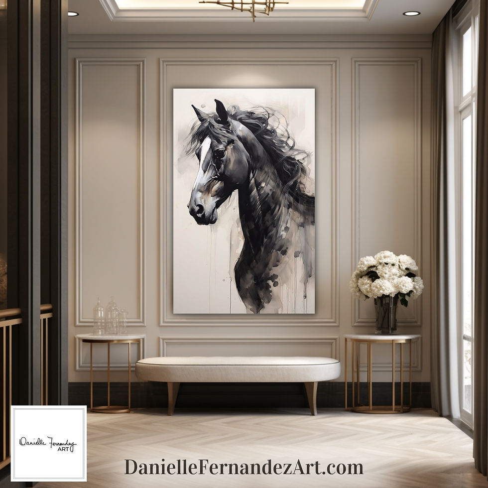 Thumbnail: Black and white horse wall art in custom frame