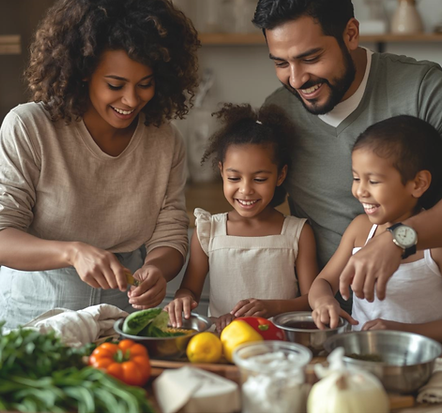 Familia recibiendo orientación nutricional virtual de una dietista registrada