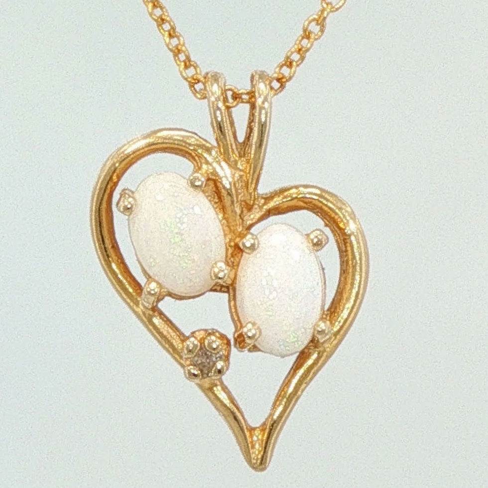 Miniatura: Yellow Gold Twin Opal Heart Pendant Necklace