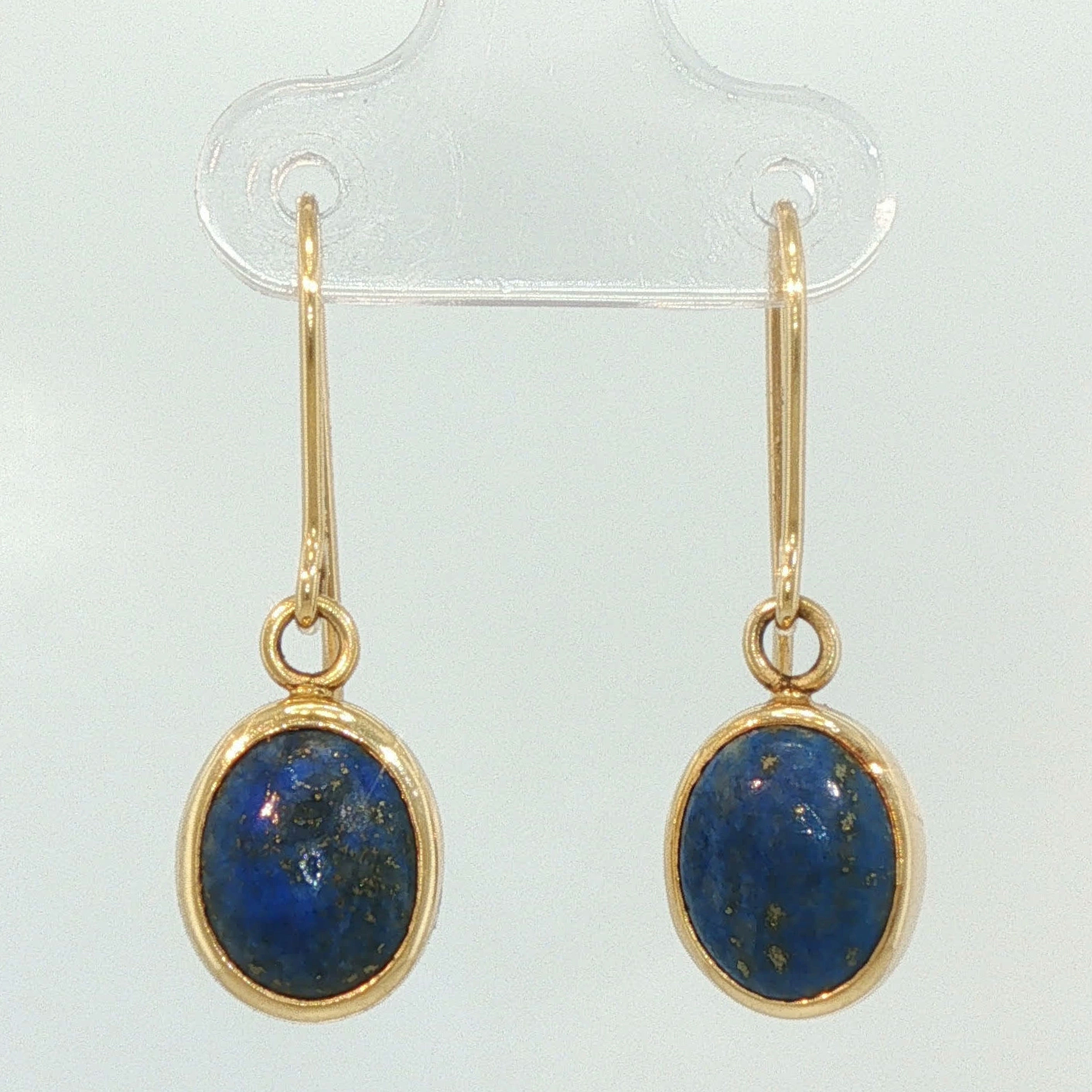Oval Lapis Lazuli Drop Earrings in Yellow Gold