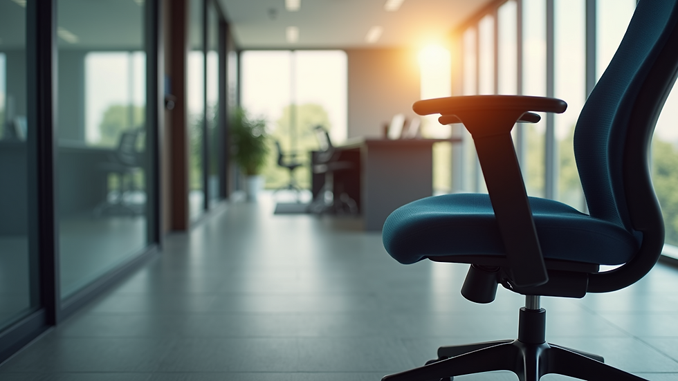 Eye-level view of an ergonomic office chair showcasing lumbar support
