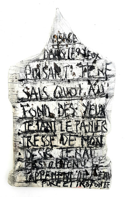Objet - Stance n°2 - Pièce de bois format environ 56 x 30 cm - 2008 - Texte Victor Segalen