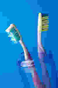 two colorful toothbrushes