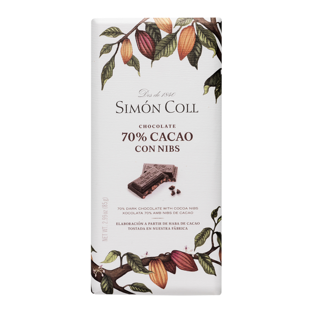 chocolate 70 % cacao con nibs Simon Coll