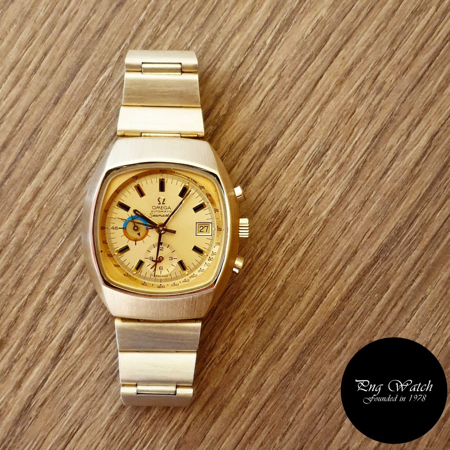 Vintage 1970s Omega Champagne Gold Fill "Jedi" Seamaster Chrono REF: 176.005 (2)
