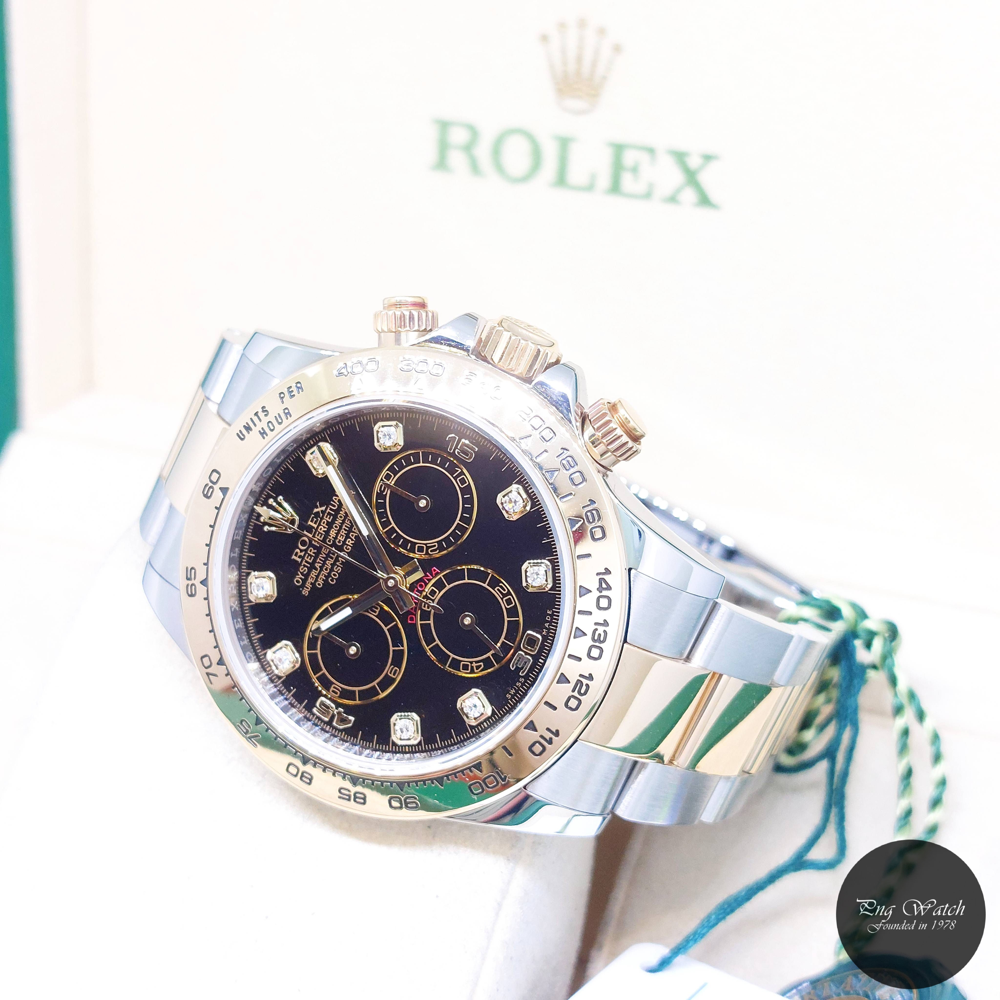 Rolex 40mm 18K Half Yellow Gold Black Diamonds Dial Daytona REF: 116503 (17)