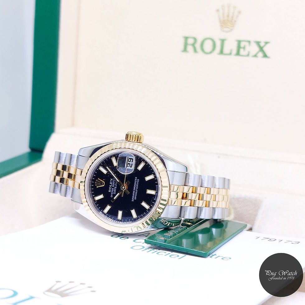 Thumbnail: Rolex 26mm 18K Half Yellow Gold Black Batons Dial Datejust REF: 179173 (F)