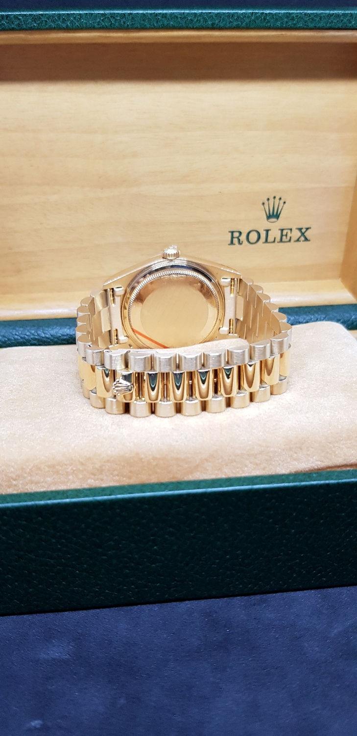 Thumbnail: Rolex 18K Solid Yellow Gold Matte Blue Roman Day-Date REF: 18038