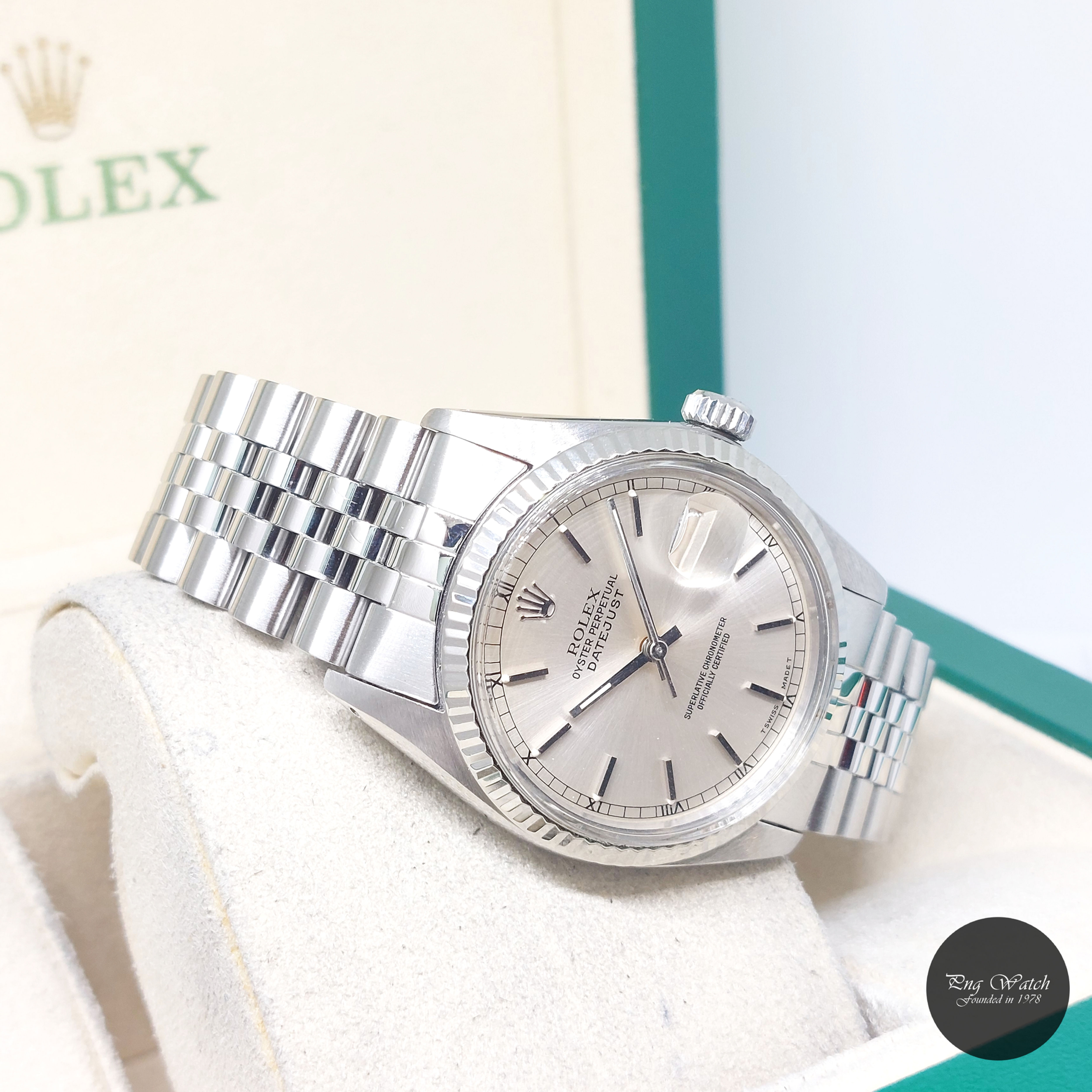 Rolex 36mm Oyster Perpetual Silver Sticks Dial Datejust REF: 16014 (6.45)