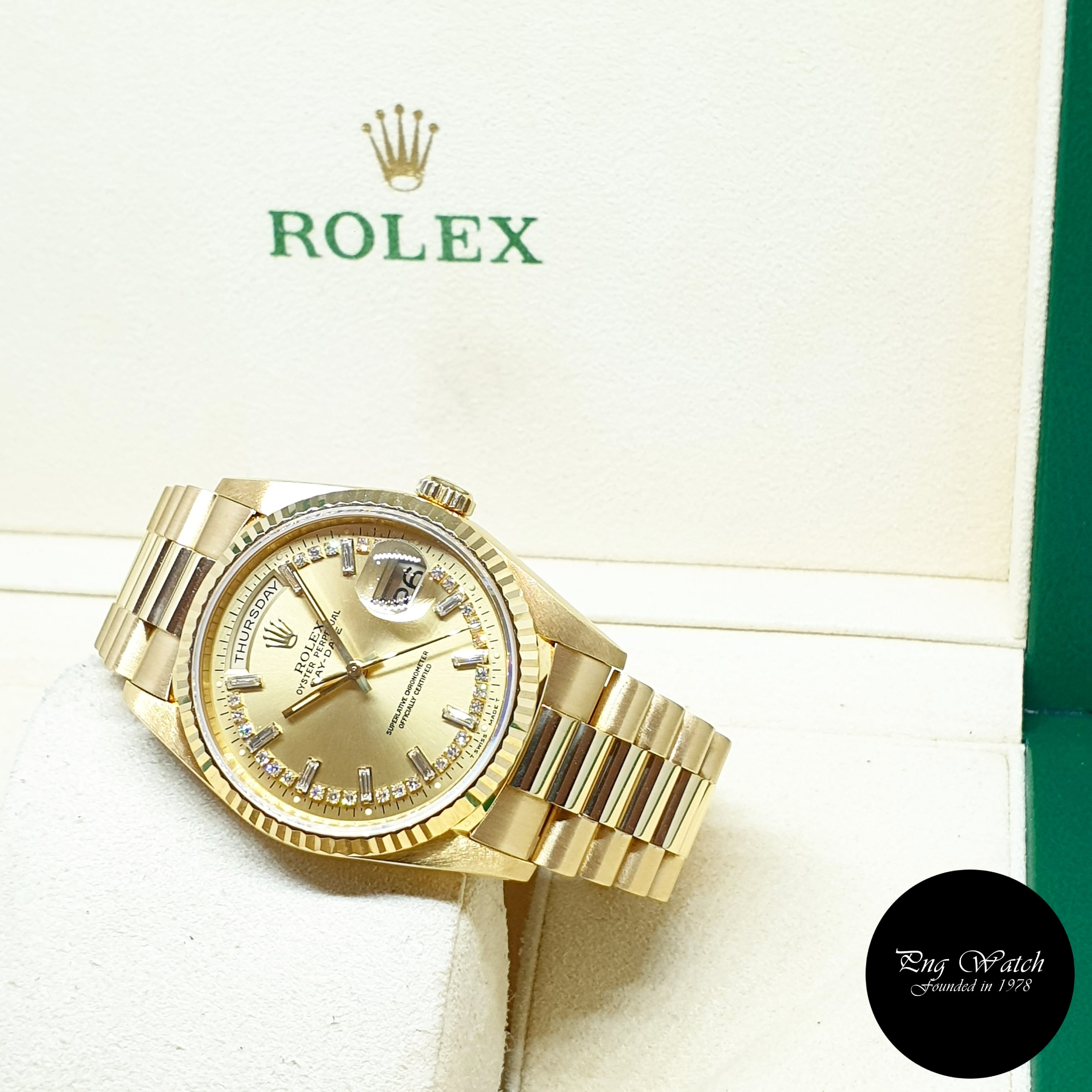 Rolex 18K Yellow Gold Champagne String Diamonds Day-Date REF: 18238