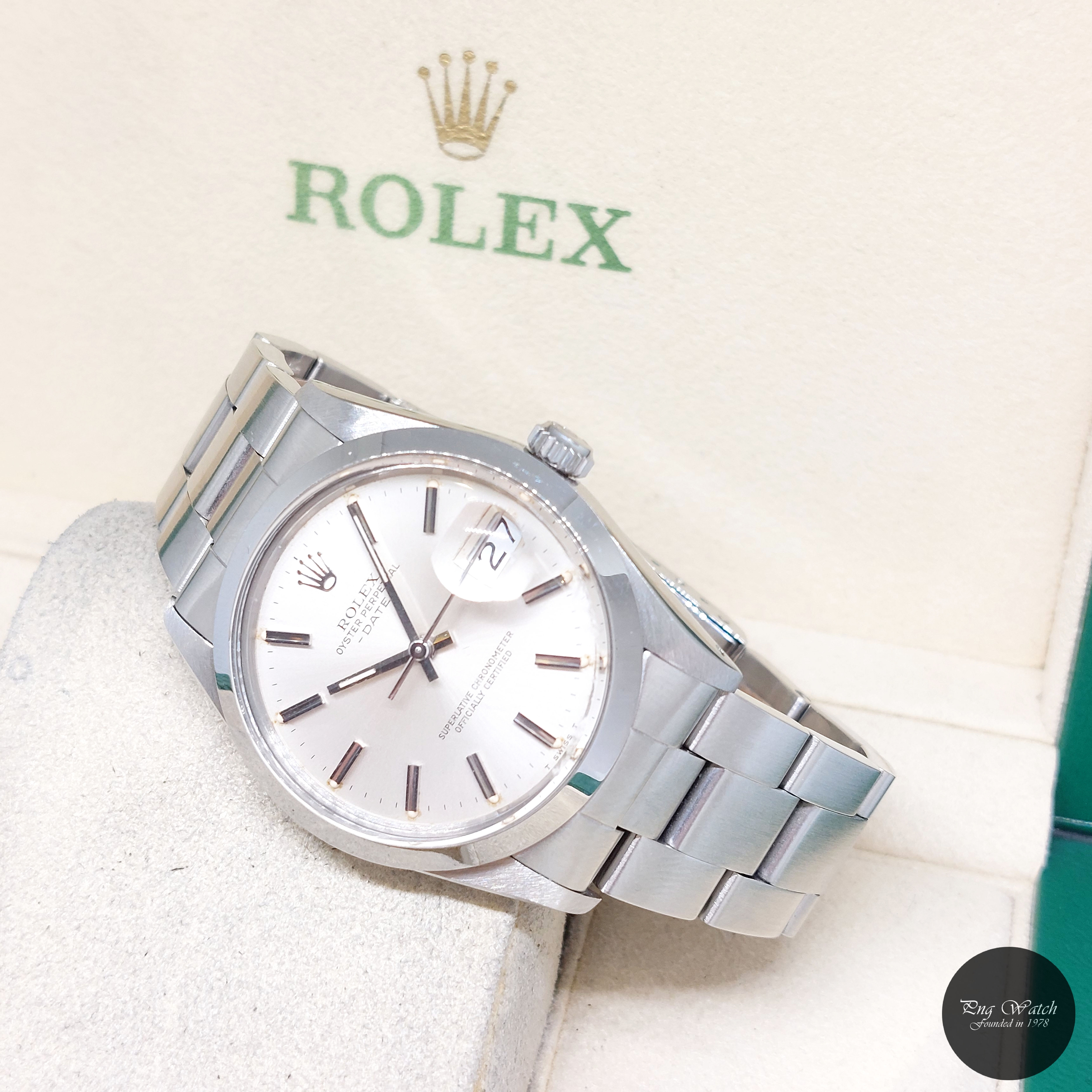 Rolex 34mm Silver Sticks Dial Oyster Perpetual Date REF: 15000 (7.22 Million)
