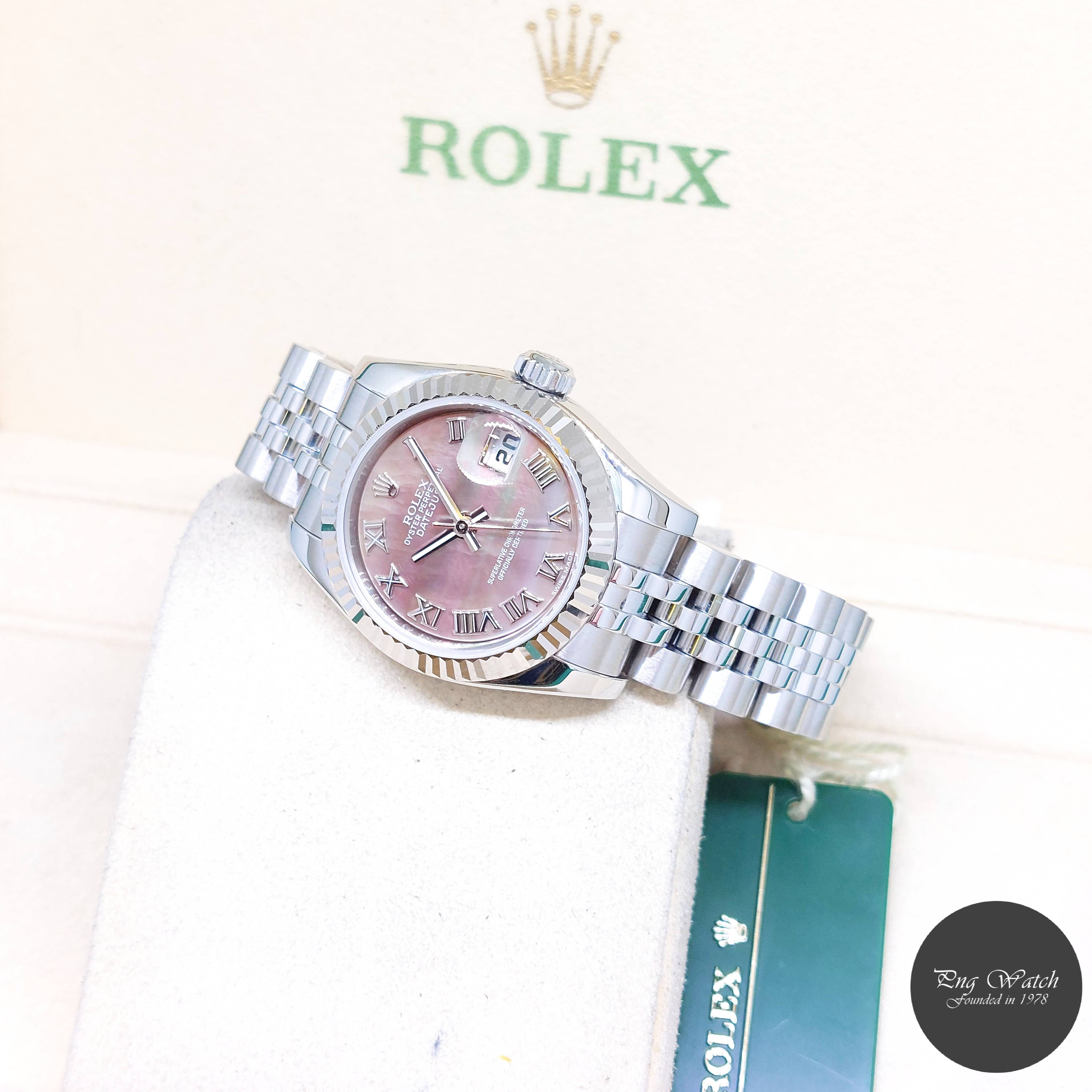 Rolex 26mm Oyster Perpetual Black MOP Roman Dial Lady Datejust REF: 179174 (G)