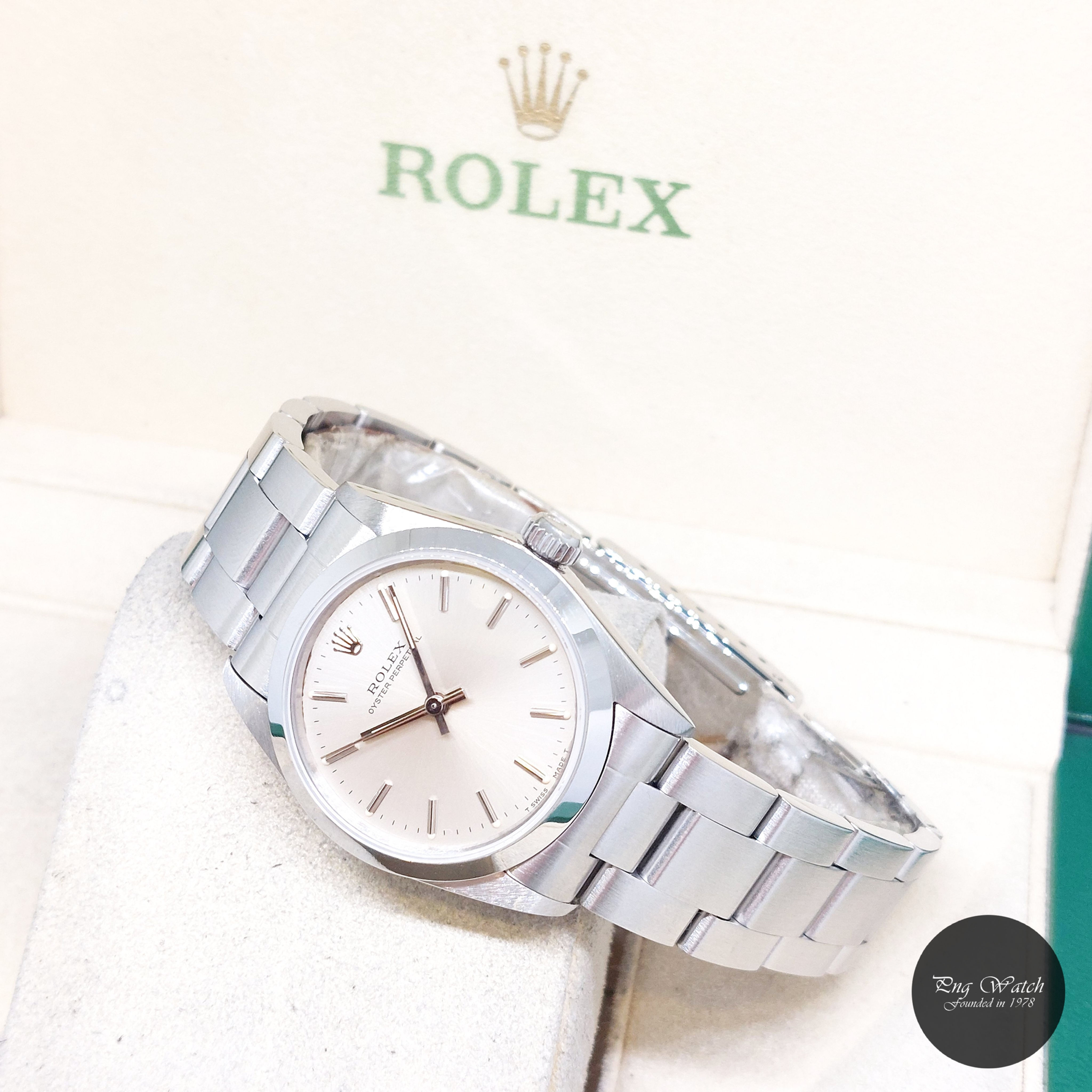 Rolex 31mm Silver Sticks Dial Oyster Perpetual REF: 67480 (Pouch & Cert-1994)