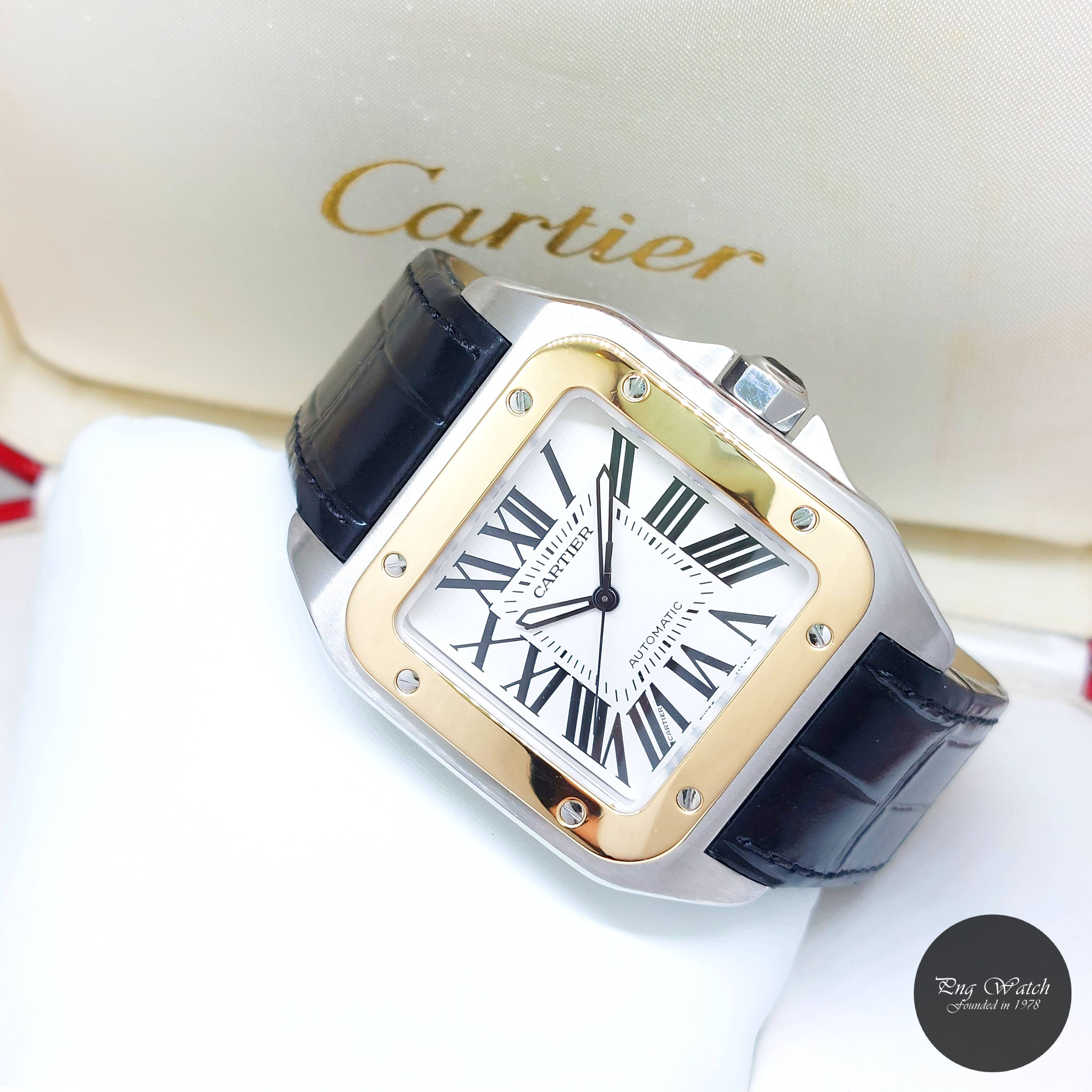 Cartier 51 X 41 Silver Opaline Roman Dial 18K Half YG Santos 100 Large W20072X7