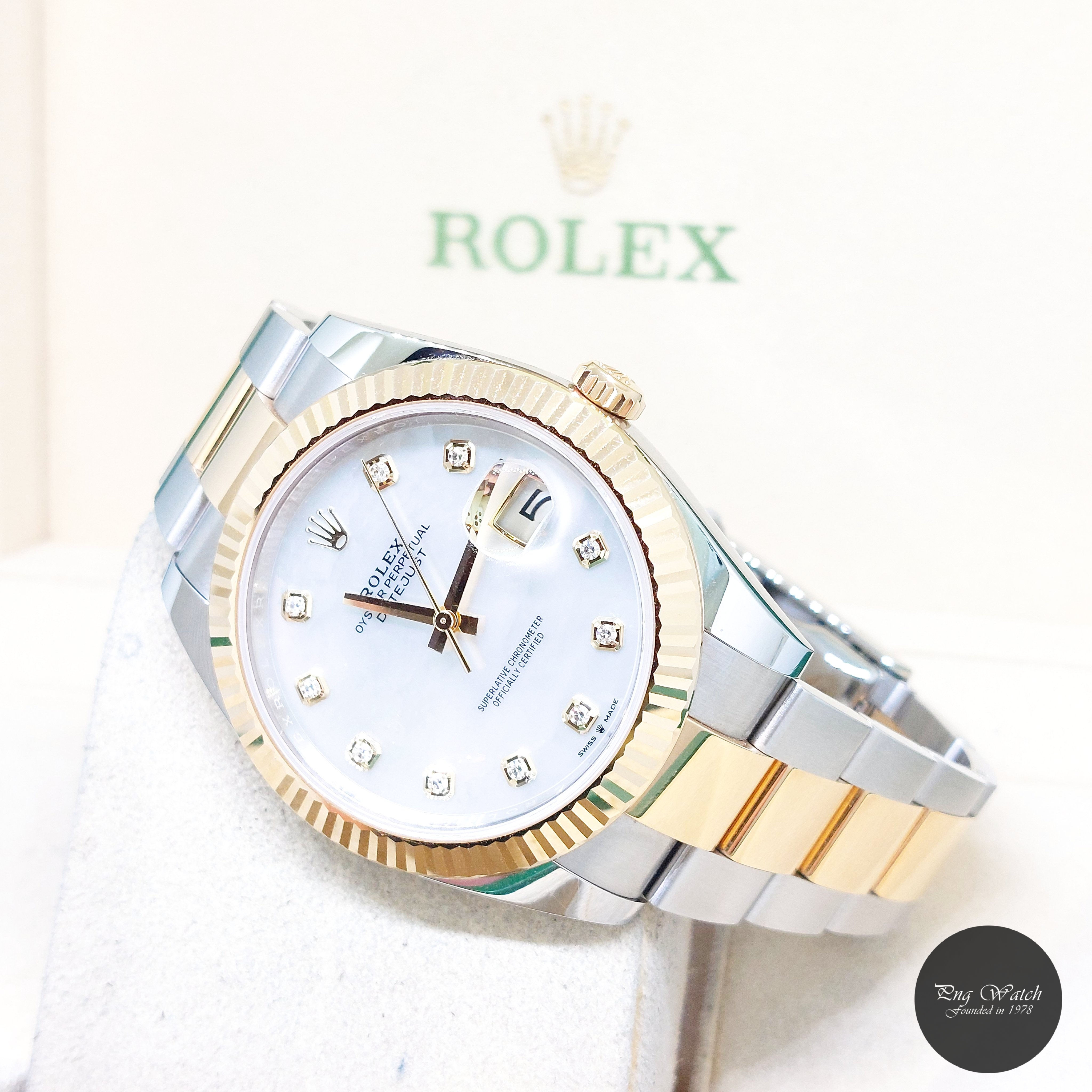 Rolex 41mm 18K Half Yellow Gold MOP Diamonds Dial Datejust REF: 126333 (23)
