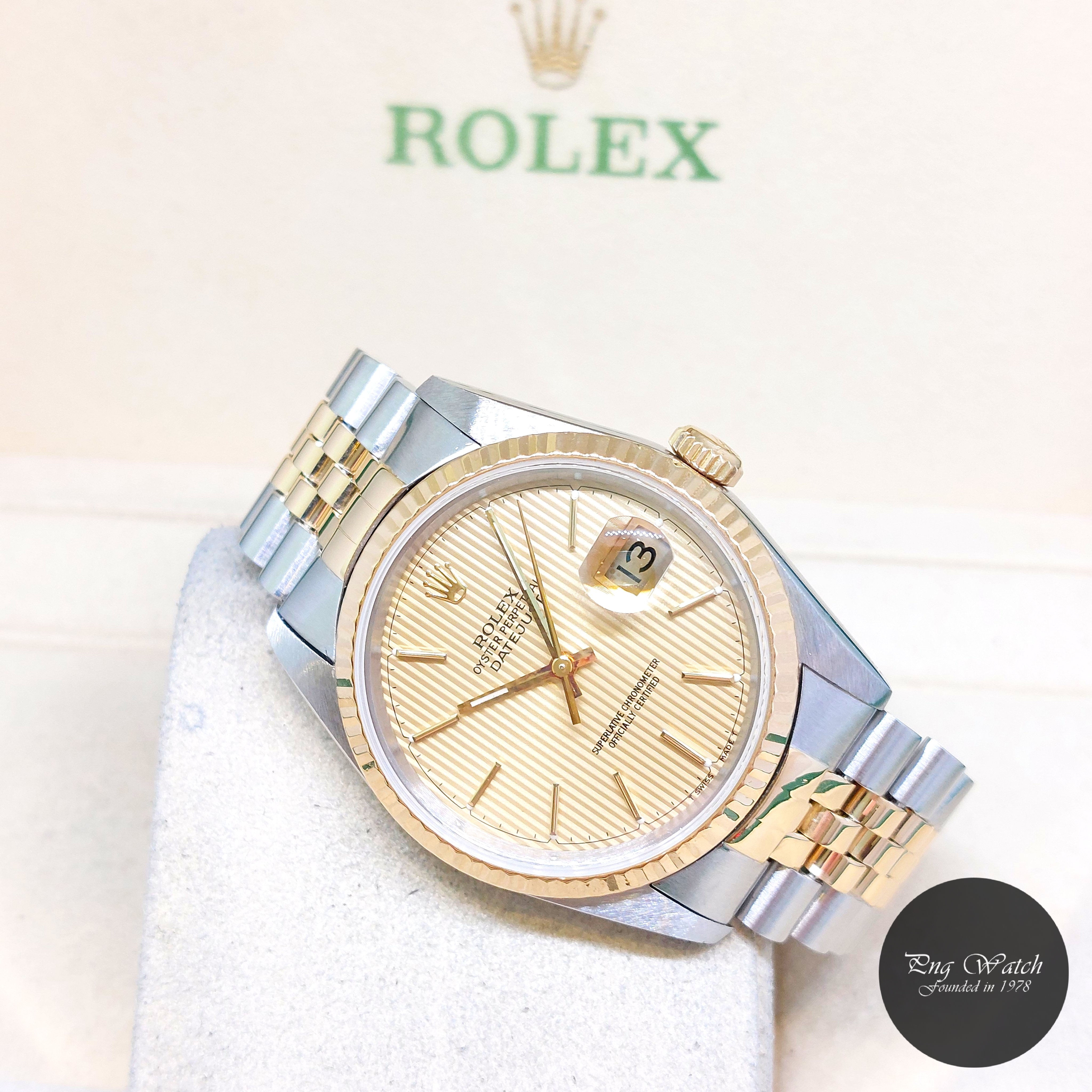 Rolex 36mm 18K Half Yellow Gold Champagne Tapestry Sticks Datejust REF: 16233