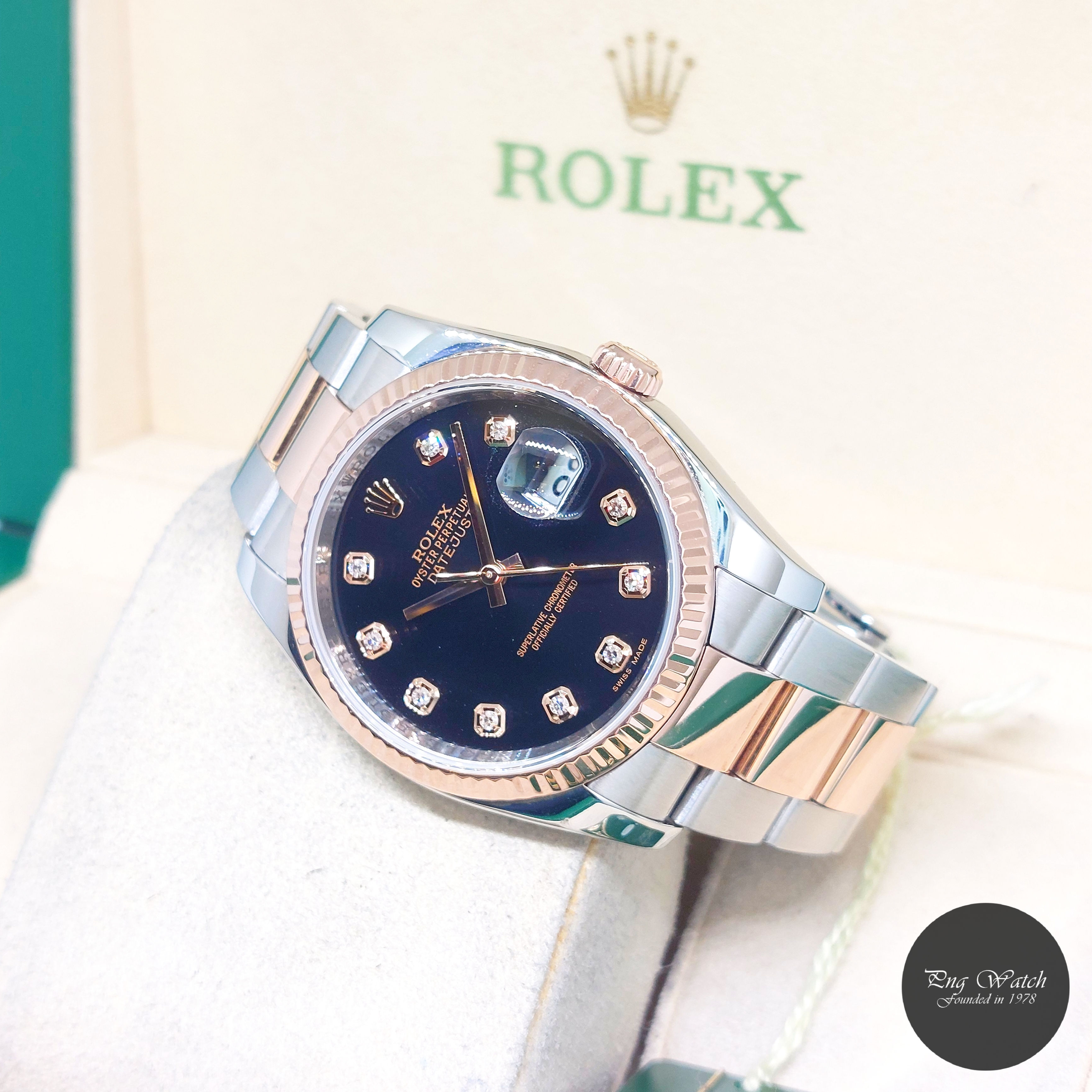 Rolex 36mm 18K Half RG Black Big Diamonds Dial Datejust REF: 116231 (2016)