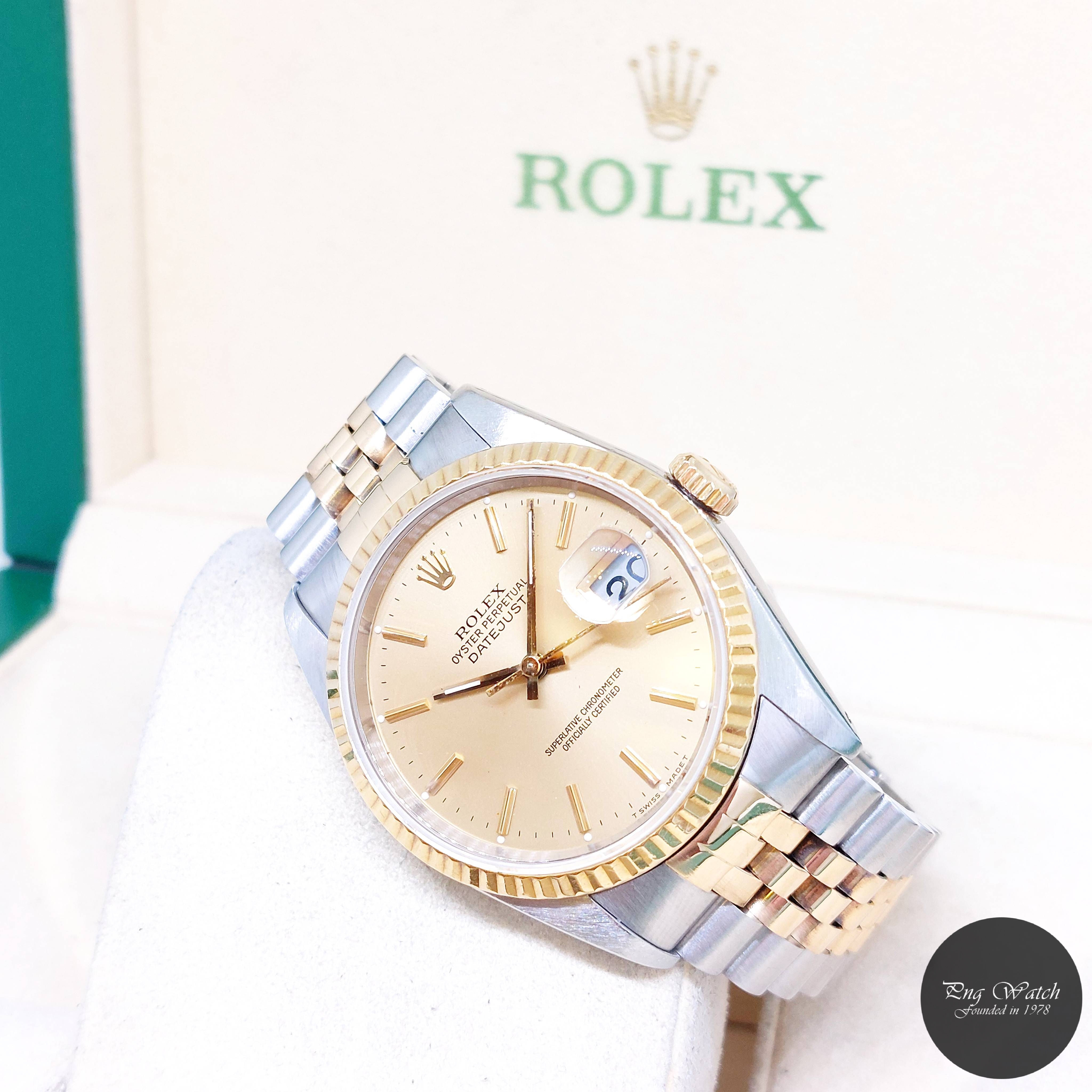 Rolex 36mm 18K Half YG Champagne Sticks Dial Datejust REF: 16233 (E Series)