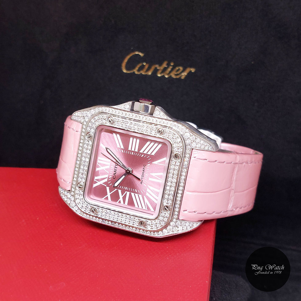 Thumbnail: Cartier 35.6mm x 44.2mm Pink Roman Dial Diamonds Medium Santos 100 REF: W20133X8