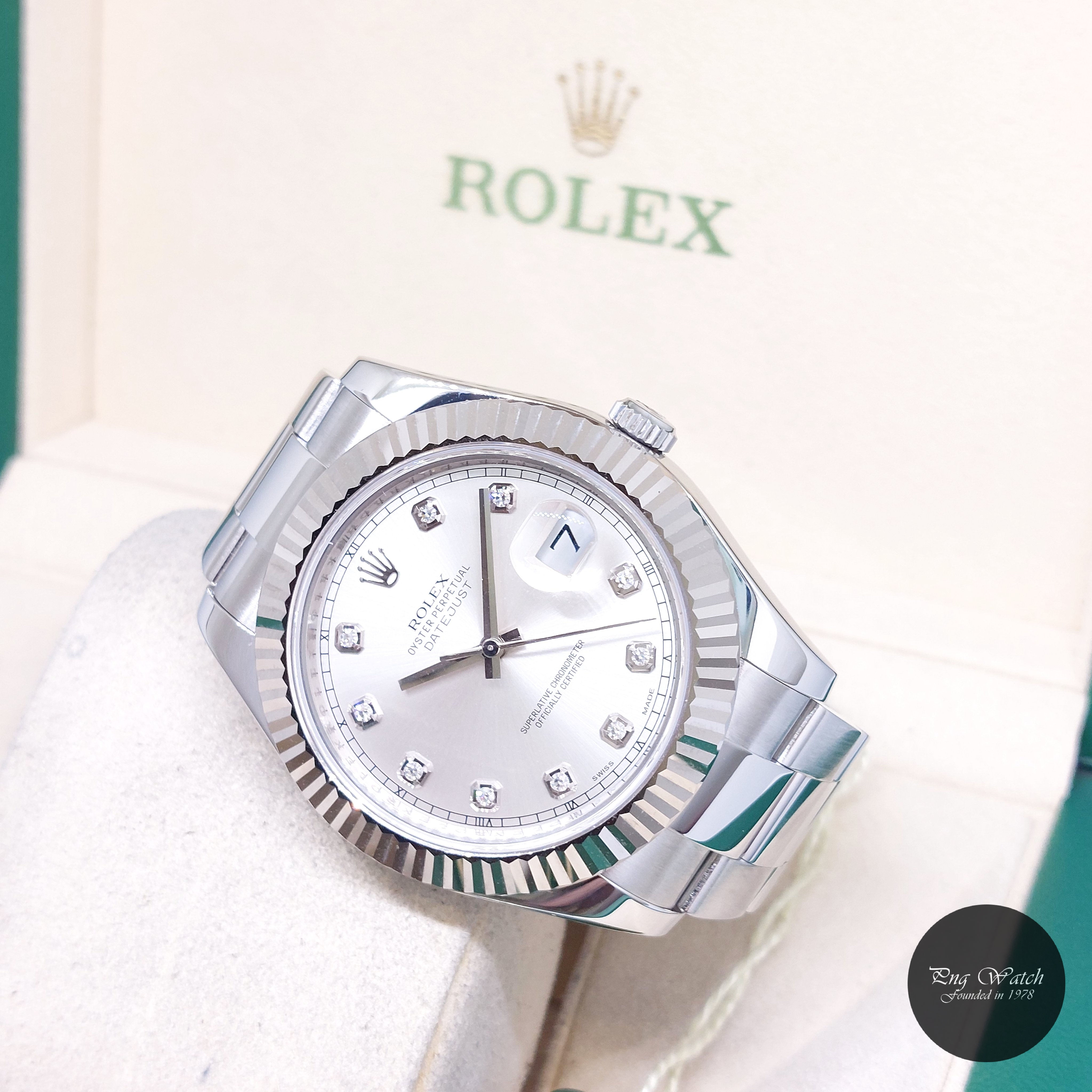 Rolex 41mm Oyster Perpetual Silver Big Diamonds Dial Datejust REF: 116334 (14)