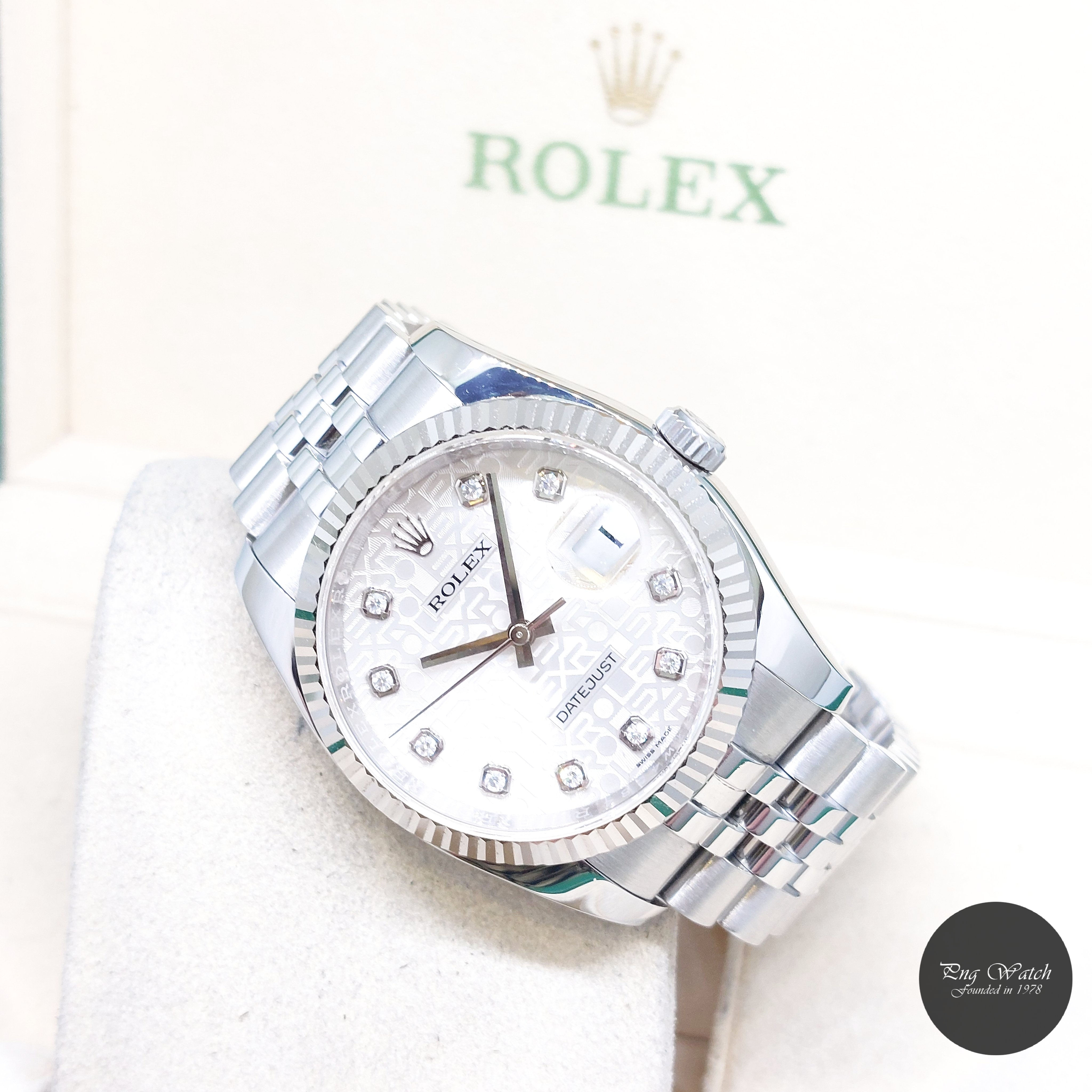 Rolex 36mm Oyster Perpetual Silver Jubilee Big Diamond Datejust REF: 116234 (AN)