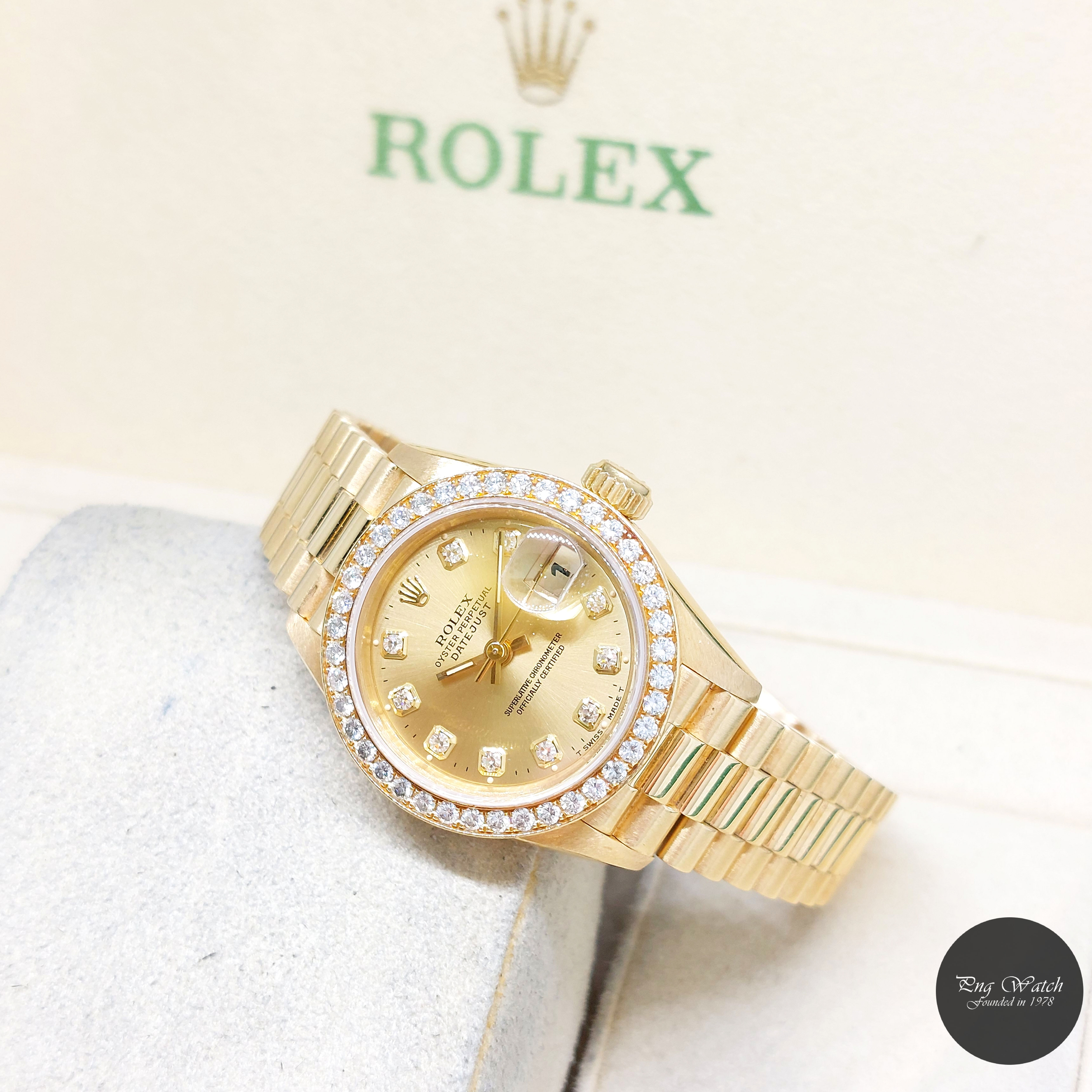 Rolex 26mm 18K YG Factory Champagne Dia Dial & Bezel "QUEEN" Datejust REF:69138